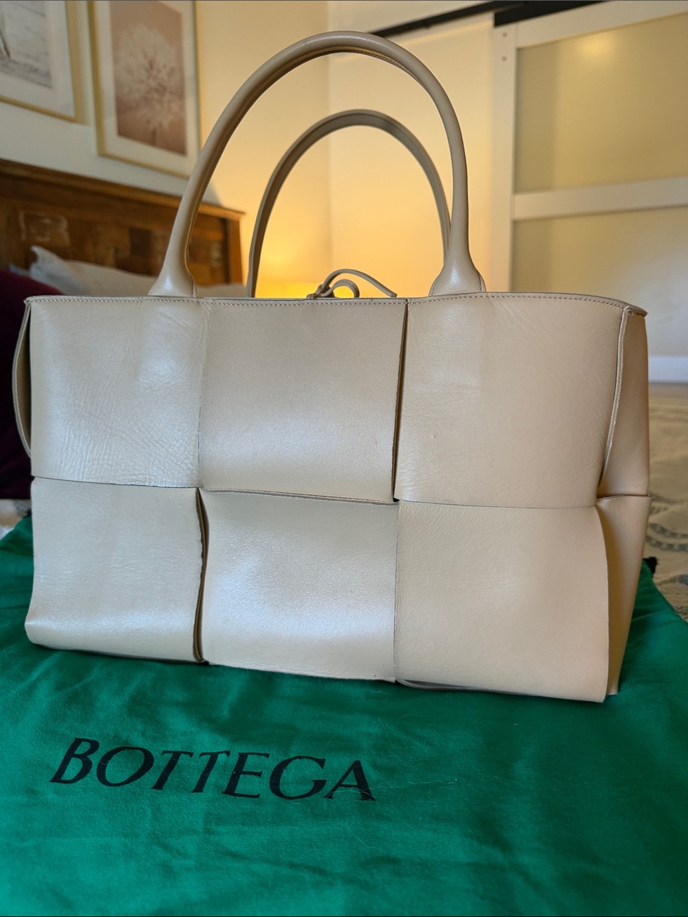 Bottega Veneta Woven Leather Tote in Beige Cream